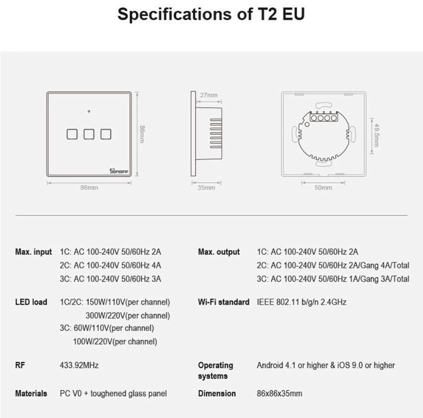 WiFi SonOff Touch stikalo T2EU-1G