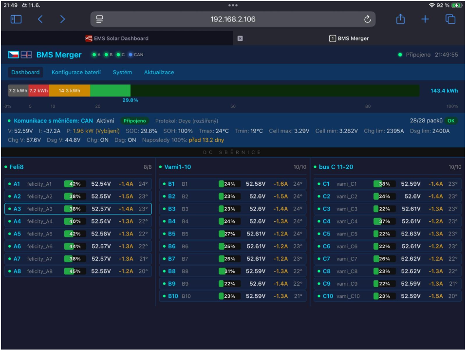 Baterijski Manager BMS 3xRS485 na CAN do 48x