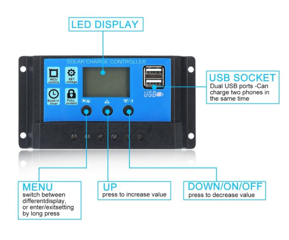 Regulator LCD PMW 30A 12-24V USB