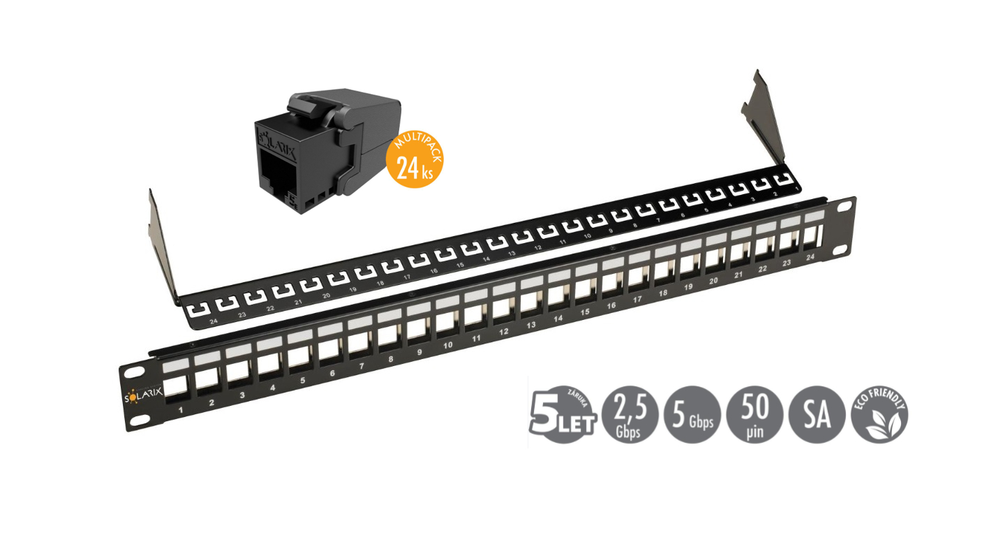 Solarix Patch z 24x SXKJ-6-UTP-BK-SA