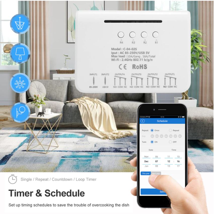 Wifi Smart DiY Stikalo DC7-32V 4CH RF433