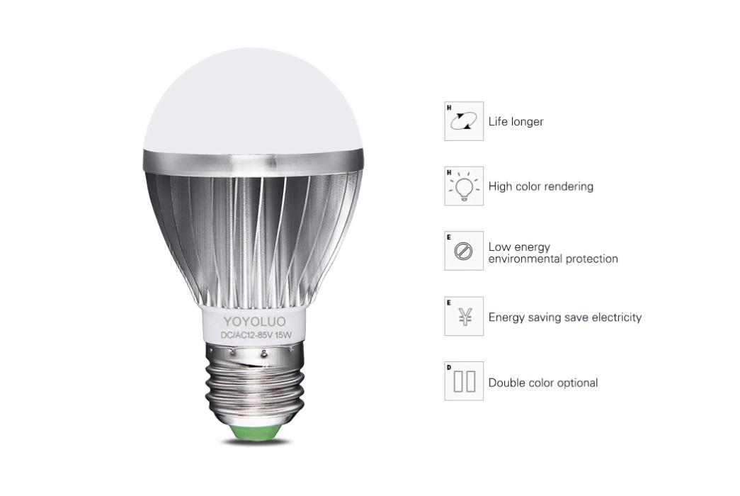 UNI LED žarnica E27 15W AC/DC12V-85V
