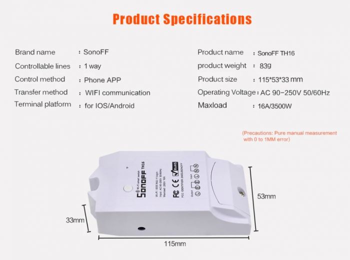 WiFi SonOff termostat TH16 + Senzor
