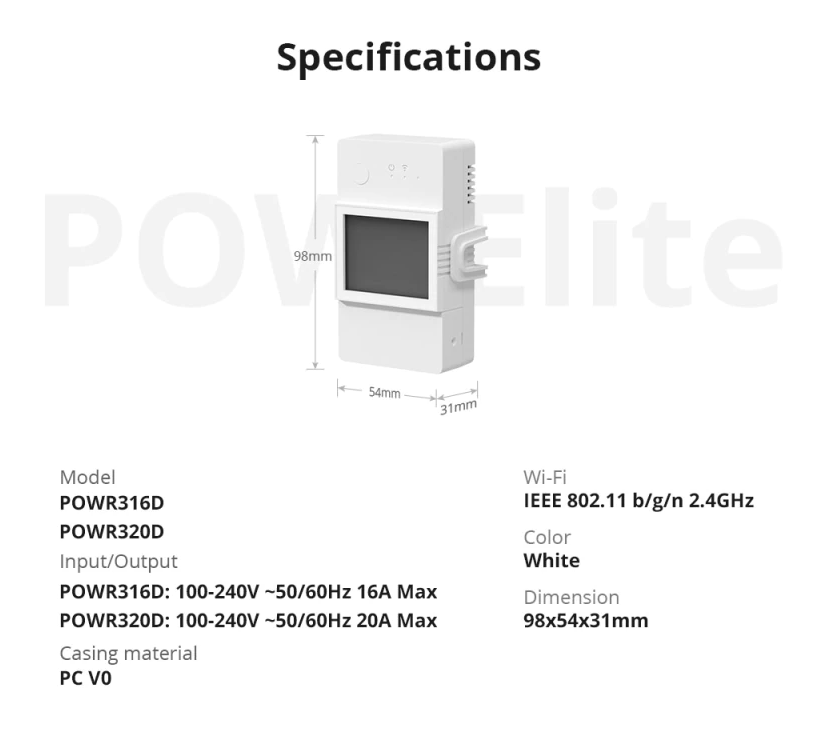 SonOff POW Elite LCD THR316 + Senzor